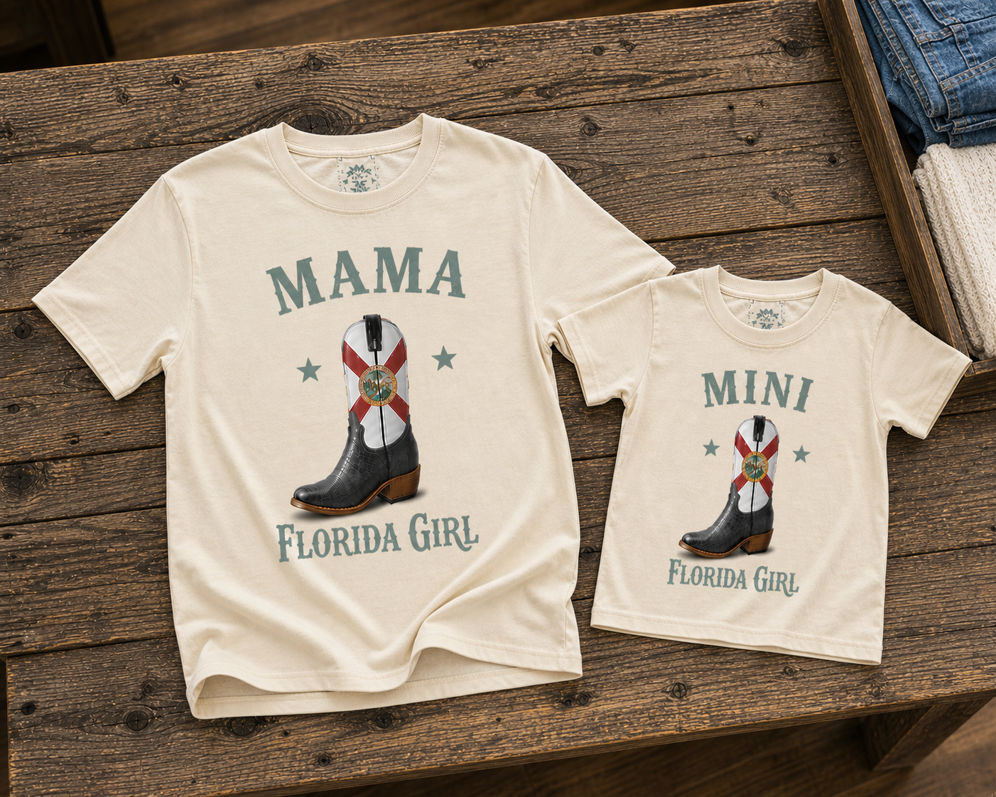 Mama-Mini Florida Girl Design Premium T-Shirt in Bone Cream White
