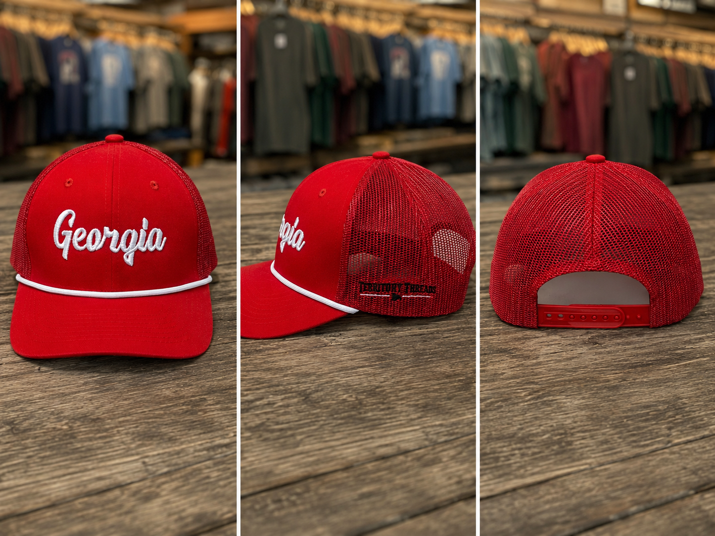 Embroidered Georgia Red Mesh Back Hat Cap with breathable mesh and detailed bulldog embroidery