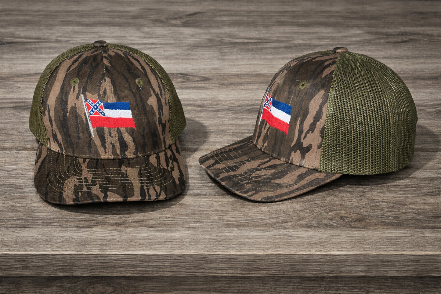 Old Mississippi Flag Embroidered Camo Mesh Back Cap Hat