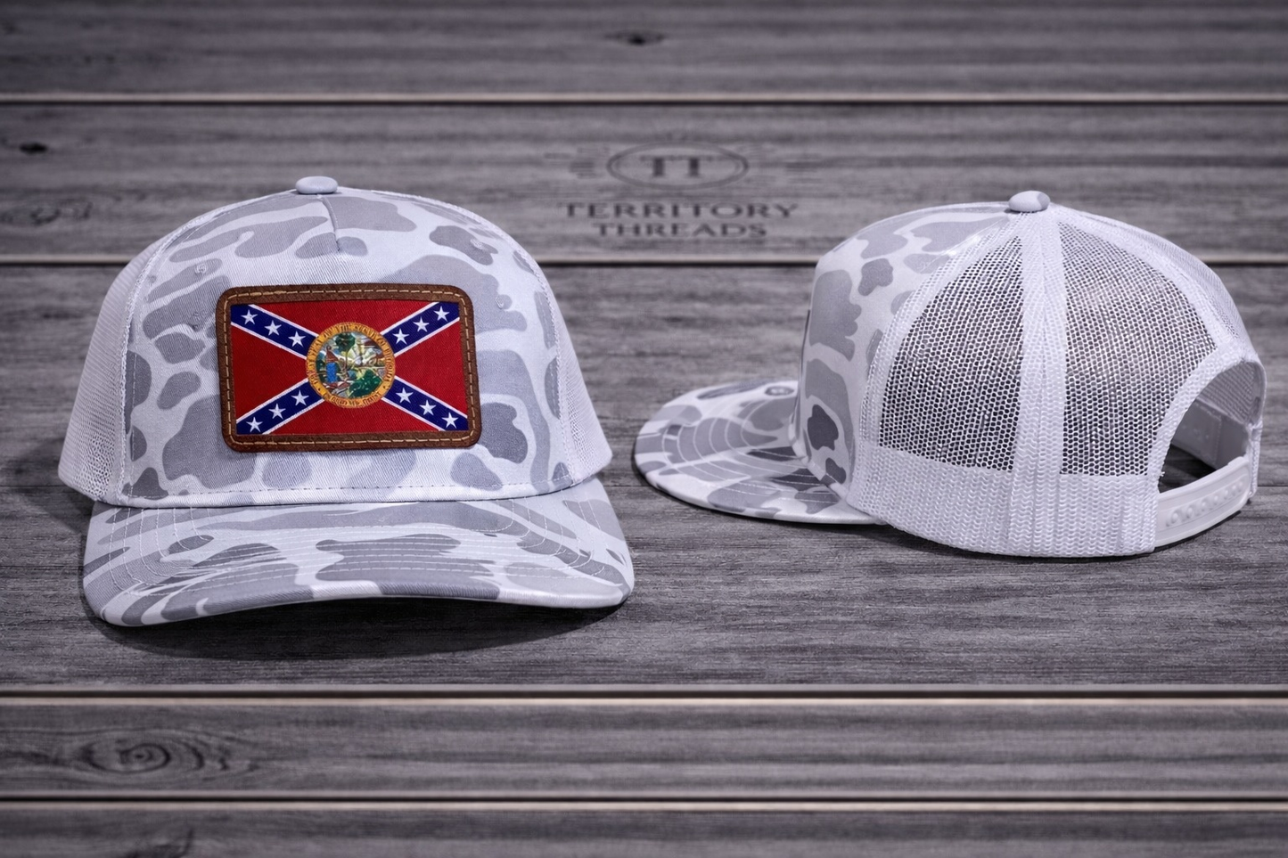 Florida Confederate Flag Leather Patch Ghost Camo Hat Cap