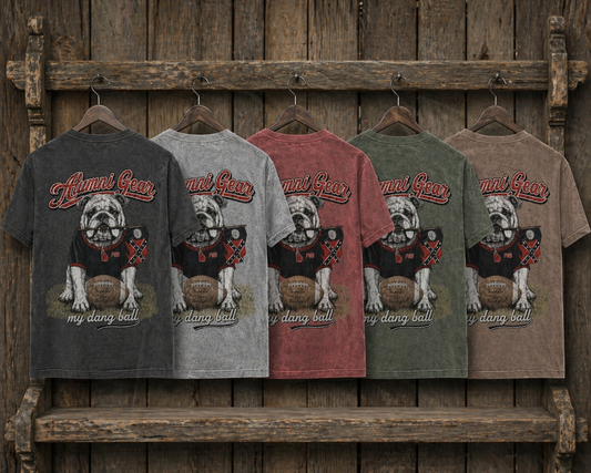 Alumni Gear My Dang Ball Design with 1956 Old Georgia Stick Flag in Bulldog's Mouth Premium T-Shirt