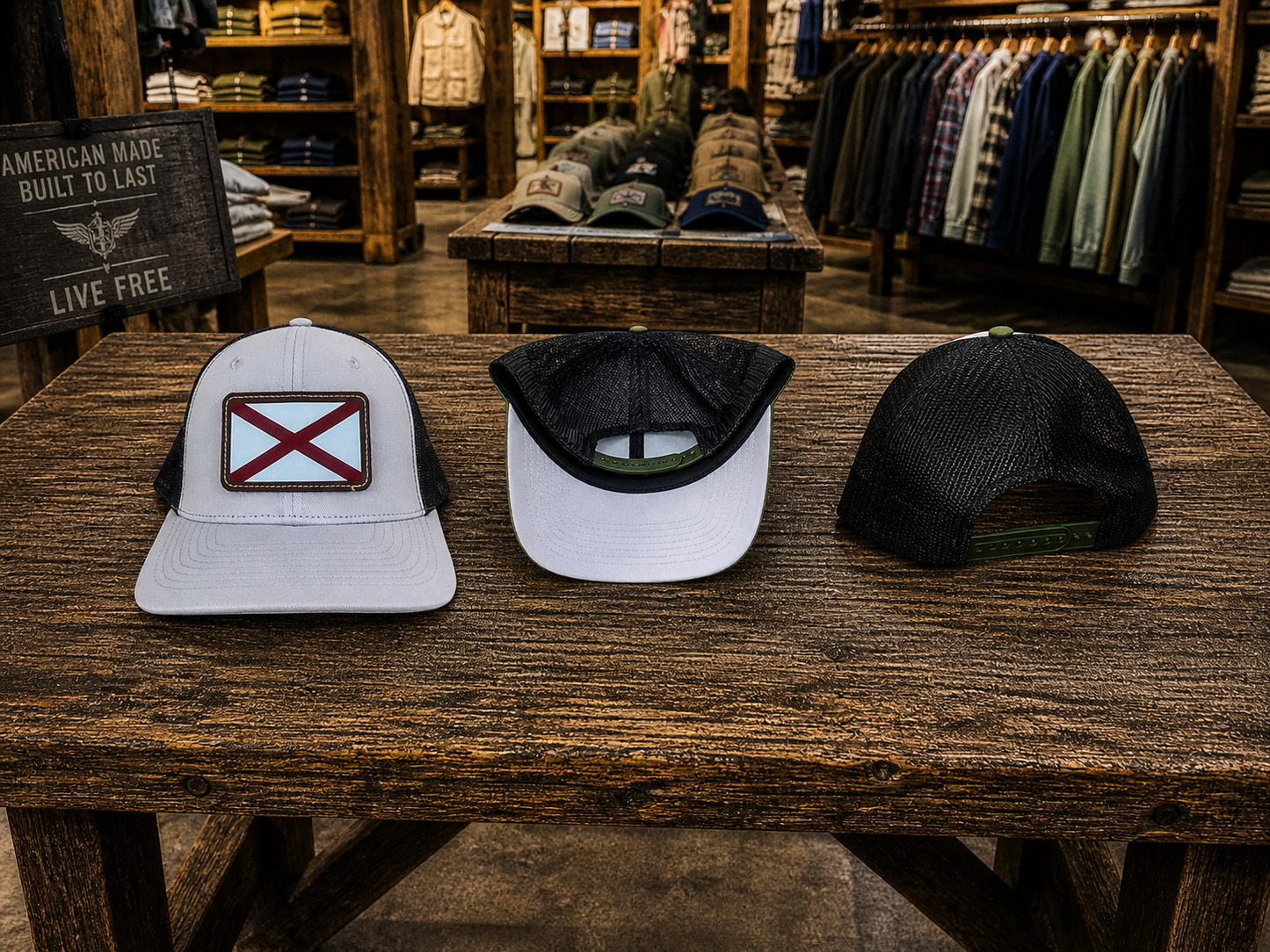 Gray Front Camo Mesh Back Hat Cap with Alabama Flag Leather Patch 3 views