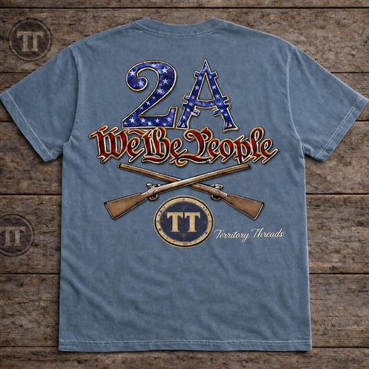 We the People Crossed Muskets Territory Threads Premium T-Shirt Faded Denim Blue
