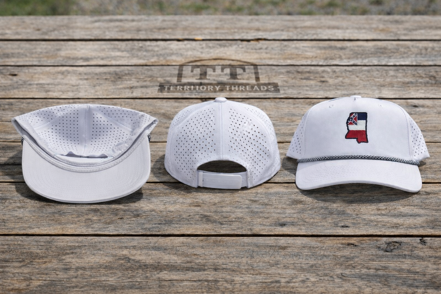 Embroidered Old Mississippi White Golf Hat Cap