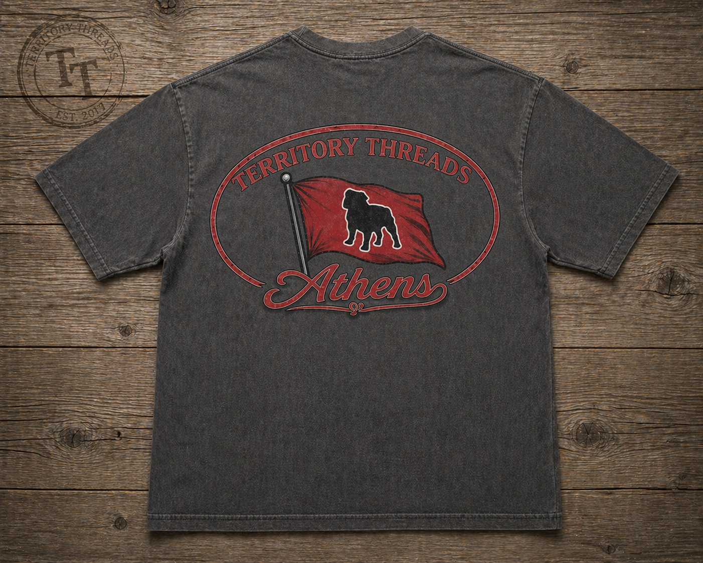 Athens Georgia Bulldog Design Short Sleeve Premium T-Shirt in Charcoal Gray
