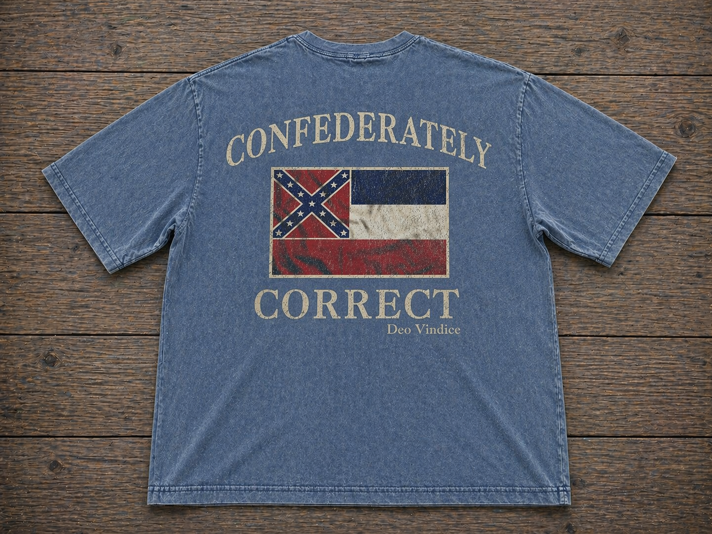Old Mississippi State Flag Confederately Correct Short Sleeve T-Shirt Powder Blue