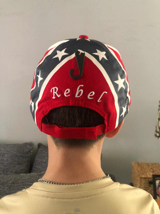 CSA Rebel Battle Flag Printed Red Cotton Twill Cap Hat rear view