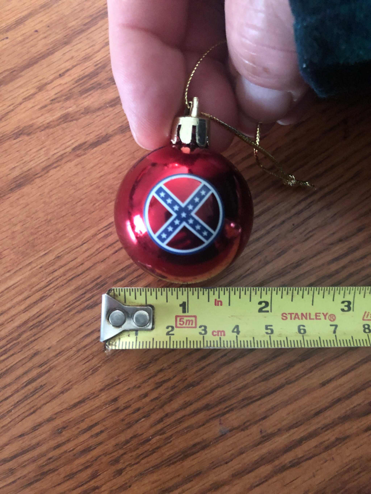 Confederate Christmas Tree Ornament Balls next to ruler to show size