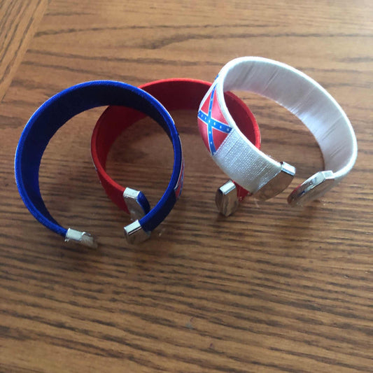 CSA Rebel Battle Flag Cuff Style Bracelet in 3 colors red, white & blue