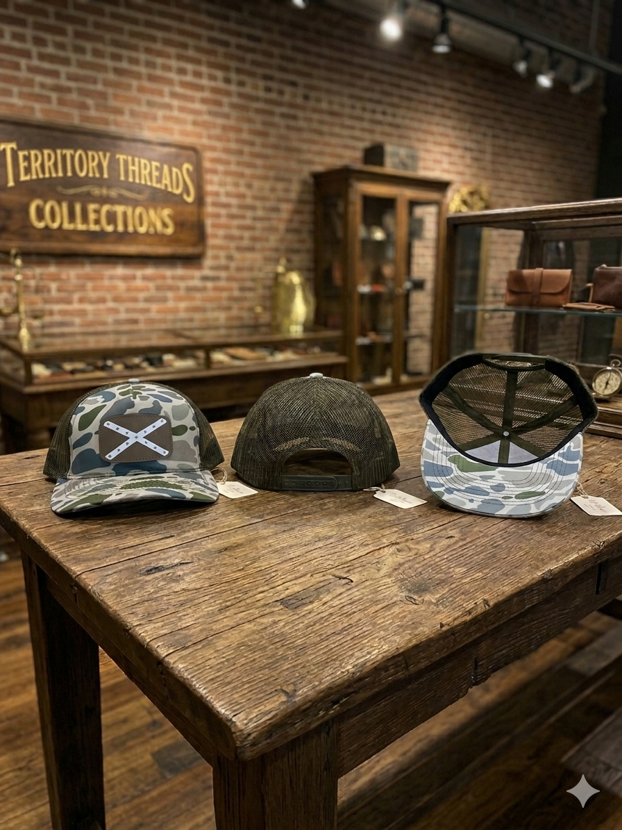 Green Duck Camo Gray Mesh Back Hat Cap with White Battle Flag on Gray Leather Patch 3 Views