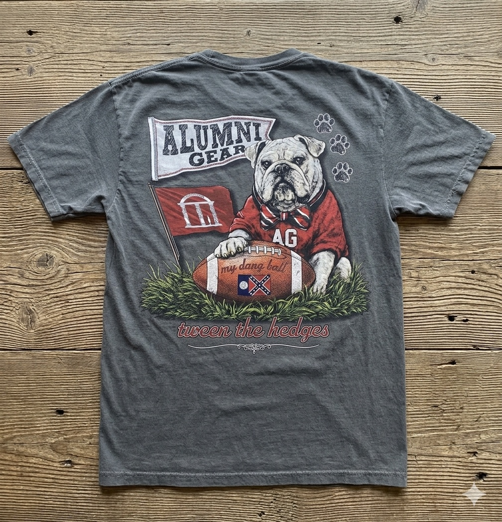 Alumni Gear My Dang Ball Bulldog Design with 1956 Old Georgia Flag on Football T-Shirt Charcoal Gray