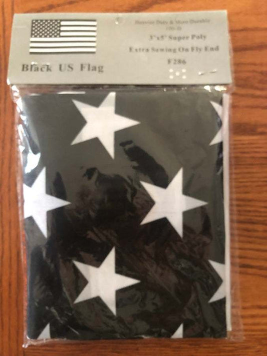 Black and white US American flag with stars and stripes, 3x5 feet polyester with brass grommets