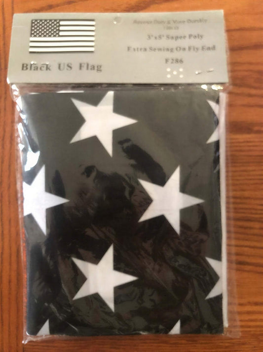 Black and white US American flag with stars and stripes, 3x5 feet polyester with brass grommets
