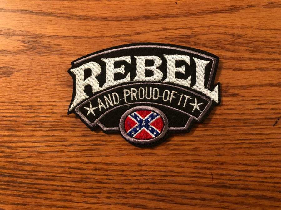 Rebel and Proud Of It embroidered sew-on patch 3x4.25 inches for jackets and bags