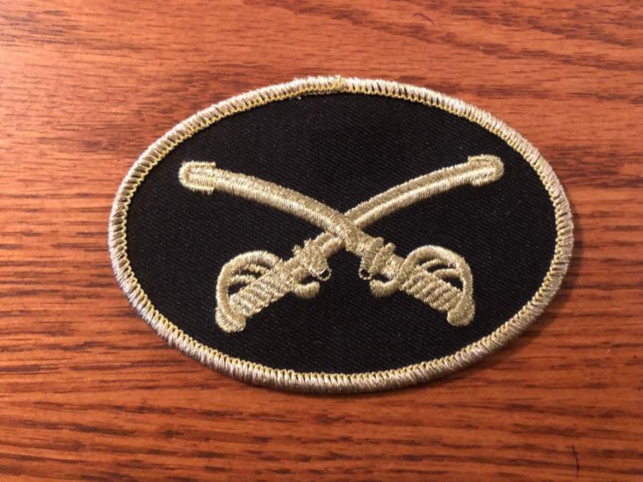 Embroidered Crossed Cavalry Swords Patch 2.5x4 inch oval military insignia