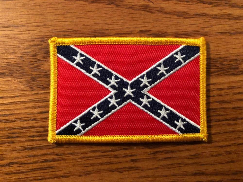 Embroidered Rebel Battle Flag Patch 2x3 inches with adhesive backing and vibrant colors