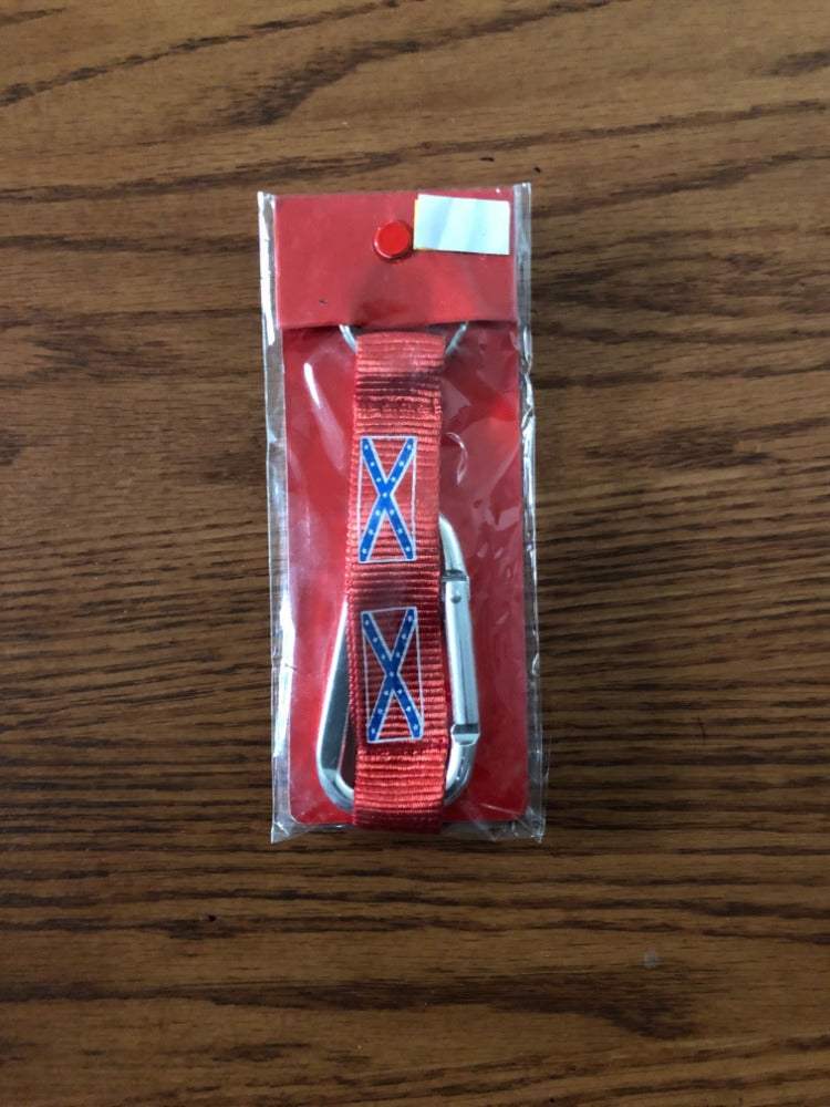 8 inch red battle flag key lanyard with metal carabiner and keyring