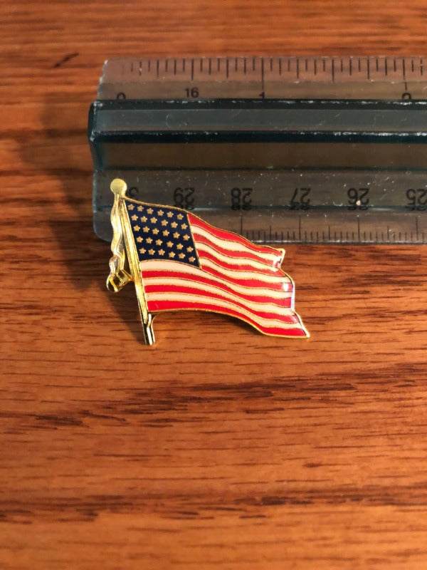 Gold-tone USA American Waving Flag Pin with detailed waving flag design and push-back clasp