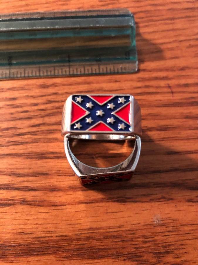 Rebel Battle Flag Heavy Metal Band Ring size 11.5 with durable silver metal band and bold military-inspired design