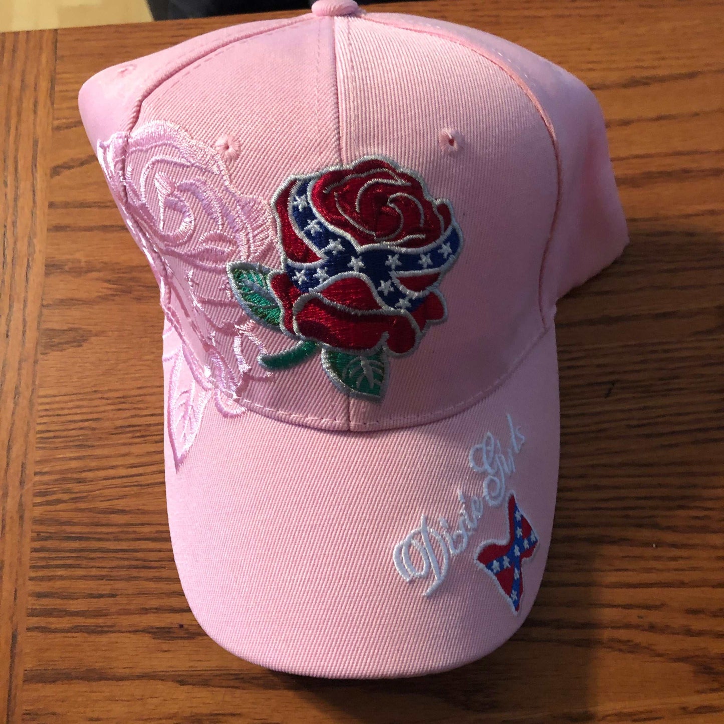 Dixie Girls Pink Embroidered Rose & Butterfly Cap
