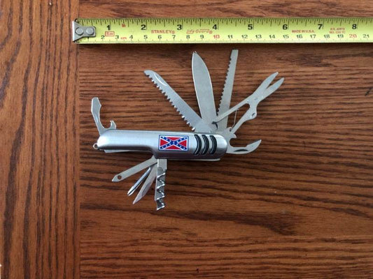 Rebel Battle Flag Swiss Army Style Multi-Tool Knife with stainless steel blade and 10 tools