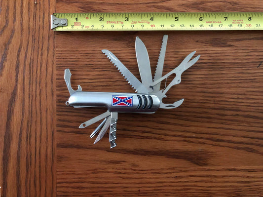 Rebel Battle Flag Swiss Army Style Multi-Tool Knife with stainless steel blade and 10 tools