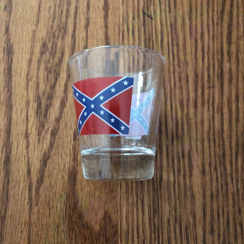 Clear Rebel Battle Flag Shot Glass with flag on both sides for unique drinkware collection