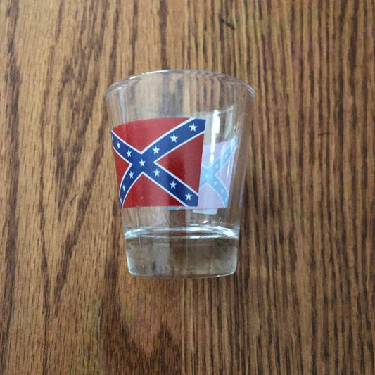 Clear Rebel Battle Flag Shot Glass with flag on both sides for unique drinkware collection