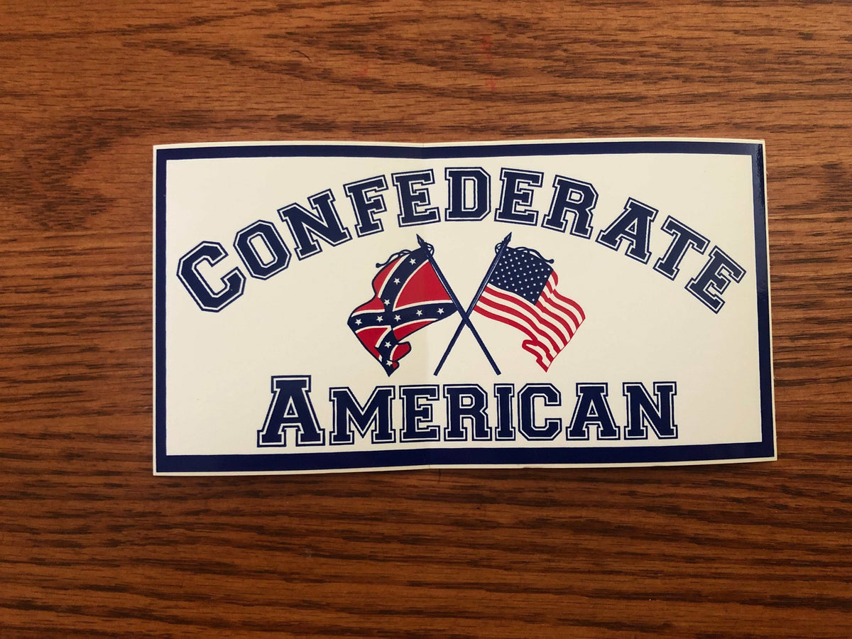 3x6 inch Confederate American decal bumper sticker with crossed USA and CSA battle flags on weather-resistant vinyl