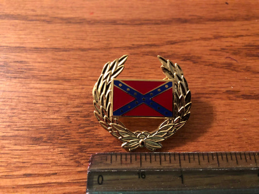 Battle Flag Wreath Hat Pin nest to ruler