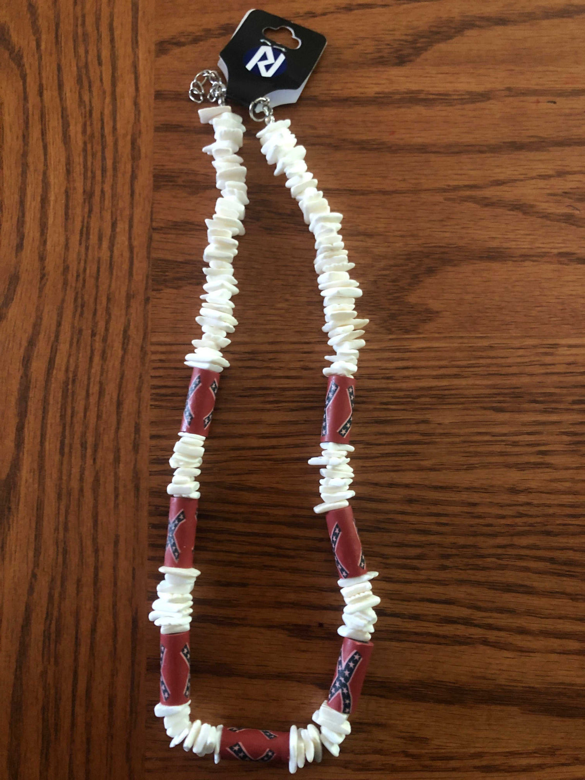 Shell Chip and Battle Flag Bead Necklace 18-inch with natural sea shells and vibrant beads