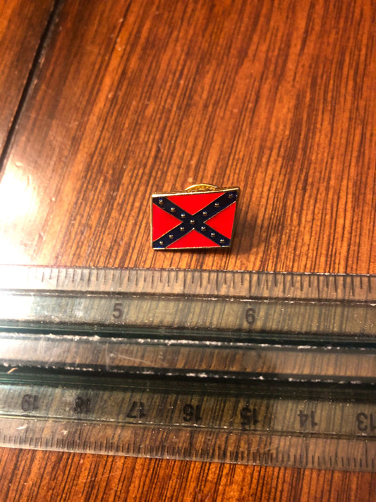 Rebel Battle Flag Pin next to a ruler for size reference