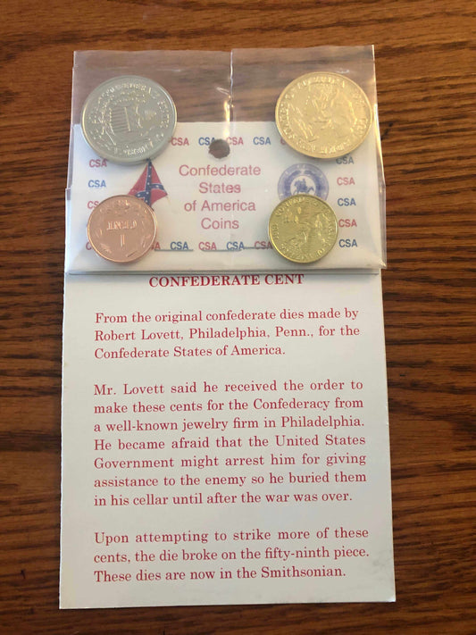 Replica Coins of the CSA set displaying Confederate States currency from the Civil War era