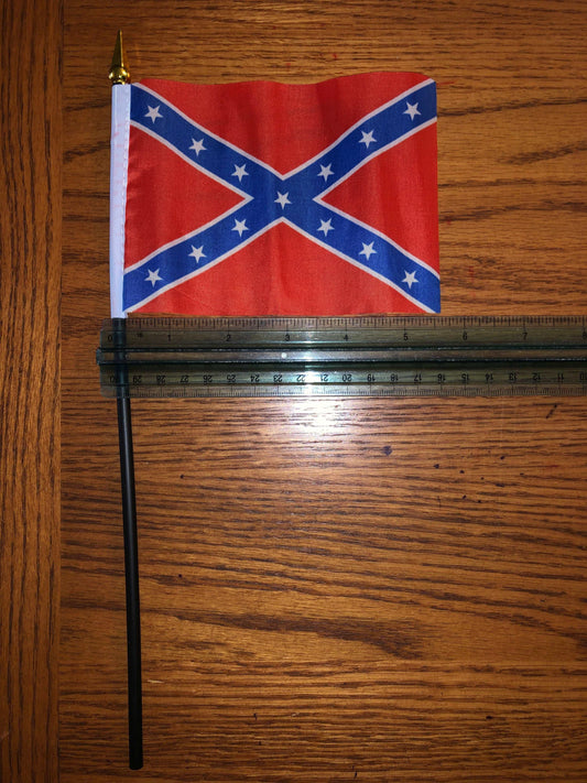 Rebel Battle Flag 4x6 inch stick flag on plastic pole showing Southern heritage and Civil War history
