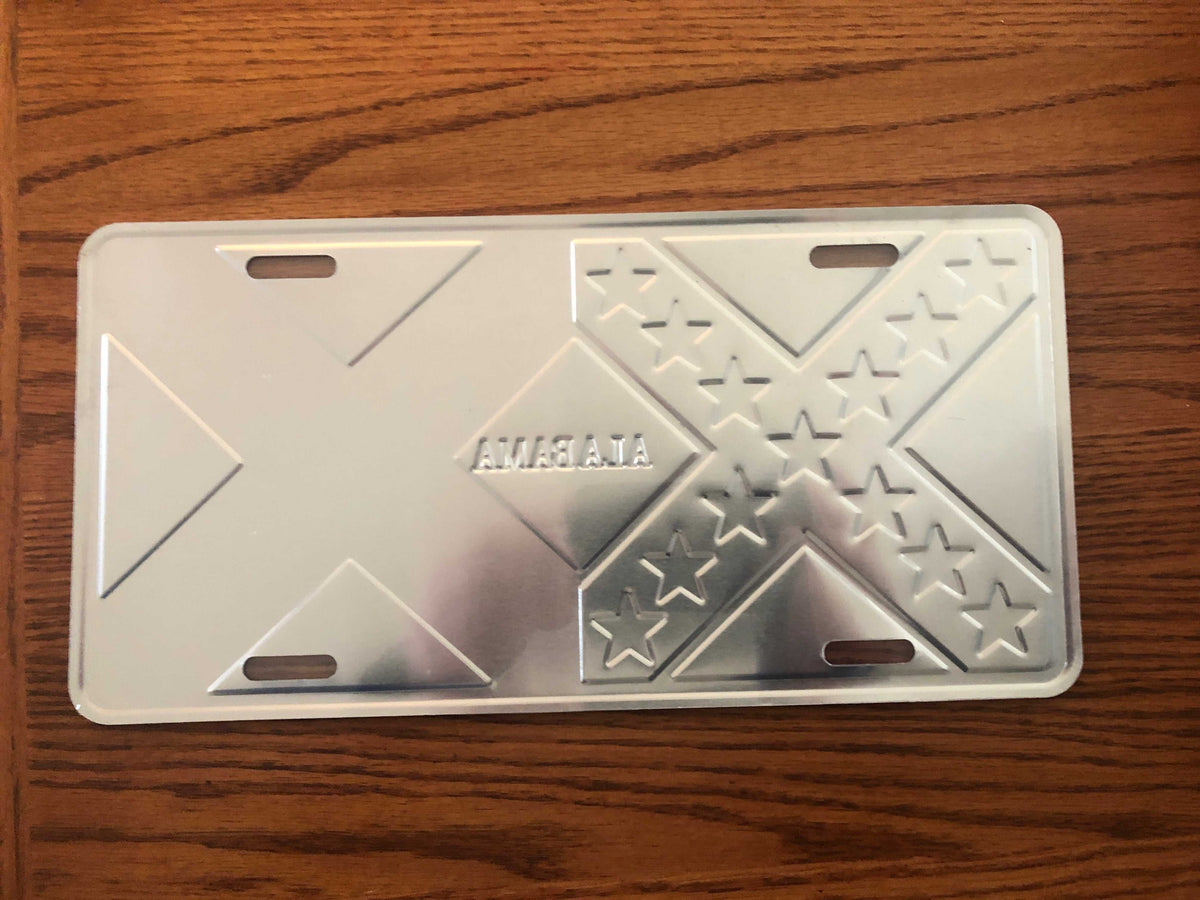 Alabama Battle Flag License Plate Tag with embossed aluminum and CSA battle flag design
