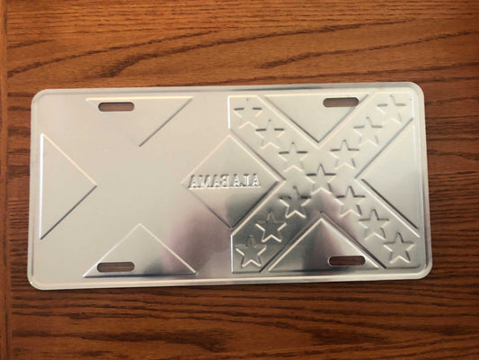 Alabama Battle Flag License Plate Tag with embossed aluminum and CSA battle flag design