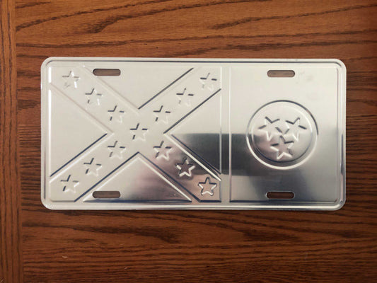 Embossed Tennessee Battle Flag License Plate Tag with state seal on aluminum background
