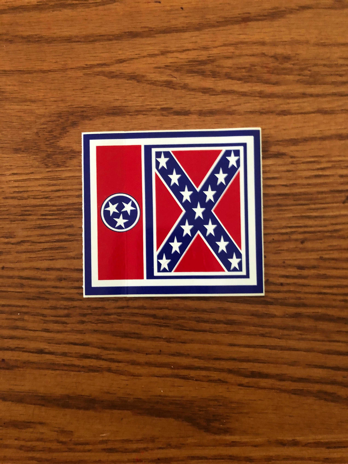 Tennessee Rebel Battle Flag decal bumper sticker on vehicle window, durable vinyl, weather-resistant design