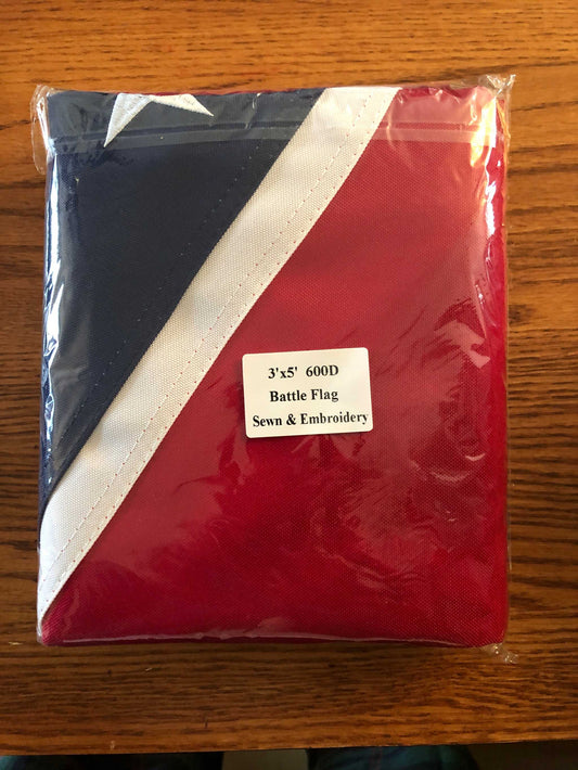 Confederate Battle Flag 600D Nylon 3x5 feet sewn and embroidered with brass grommets for durable outdoor display