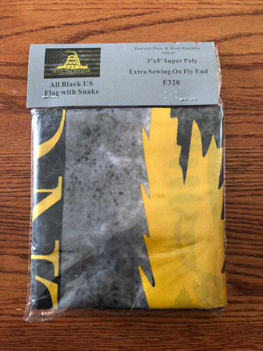 All Black USA Gadsden Don't Tread On Me Snake Flag 3x5 polyester with brass grommets
