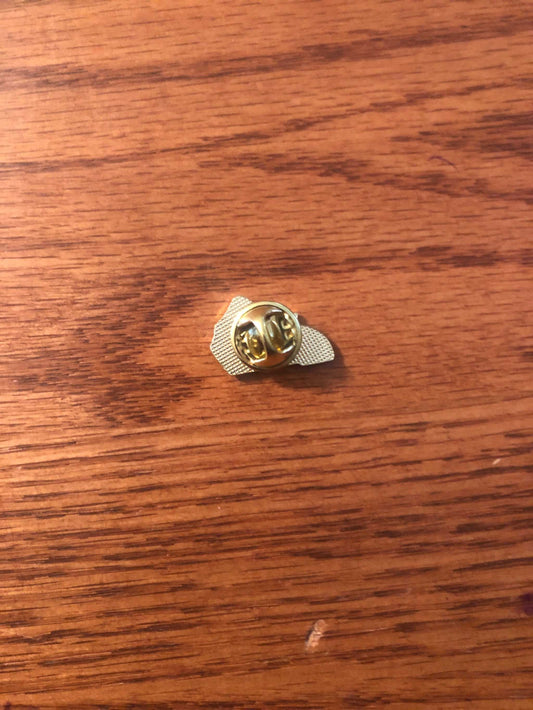 Gold-colored Kentucky hat pin shaped like the state of Kentucky