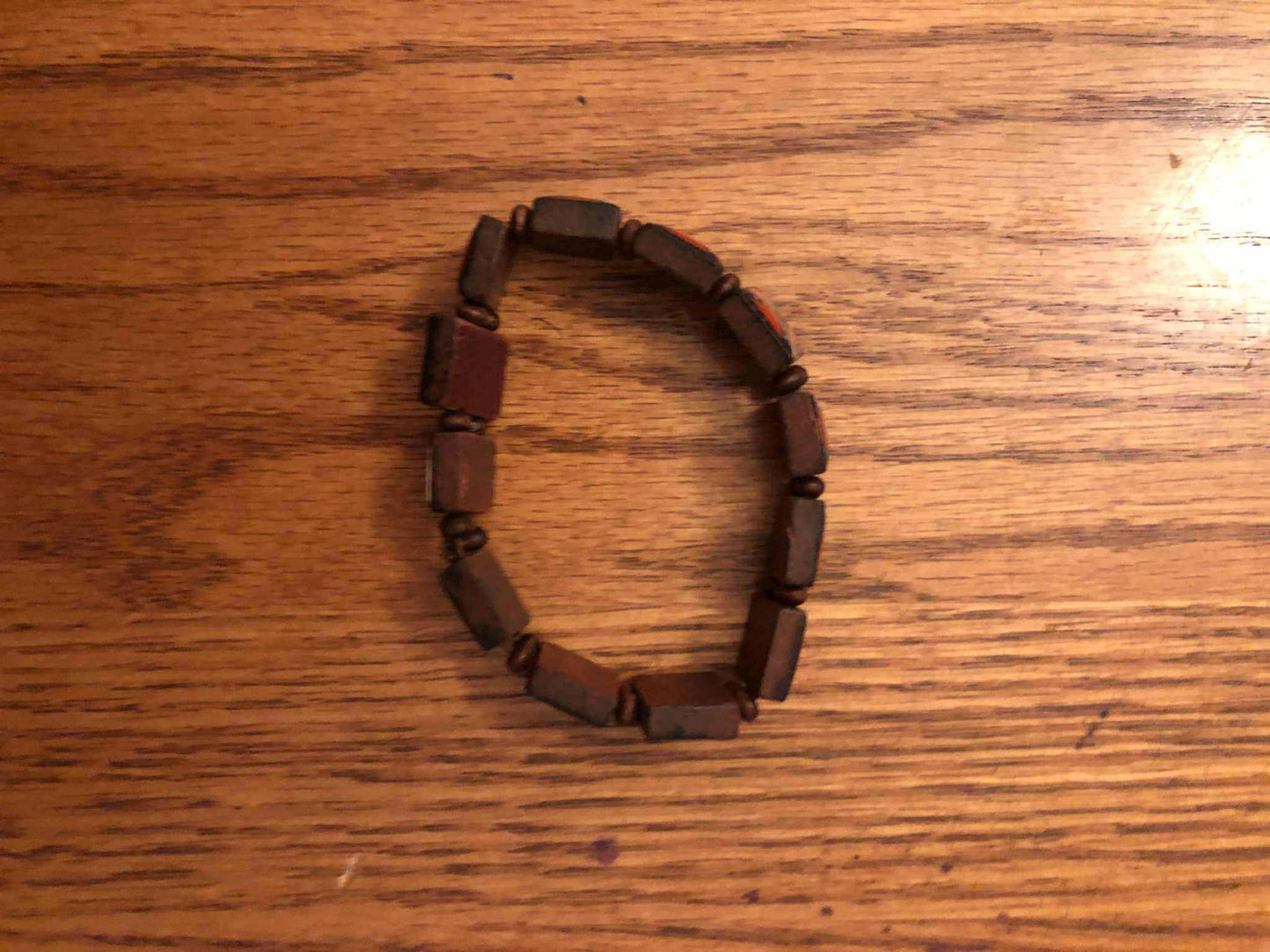 Wooden Bracelet CSA Rebel Battle Flag Beads and Round Spacers side view