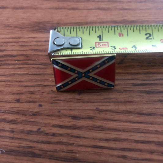 CSA Rebel Battle Confederate Flag Pin with vibrant colors and gold backing on hat