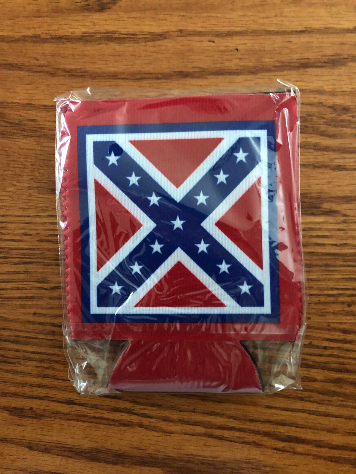 Rebel Battle Confederate Flag Koozie Coozie ANV insulating cloth-covered foam beverage holder for 12-ounce cans with stitched edges and Southern heritage design