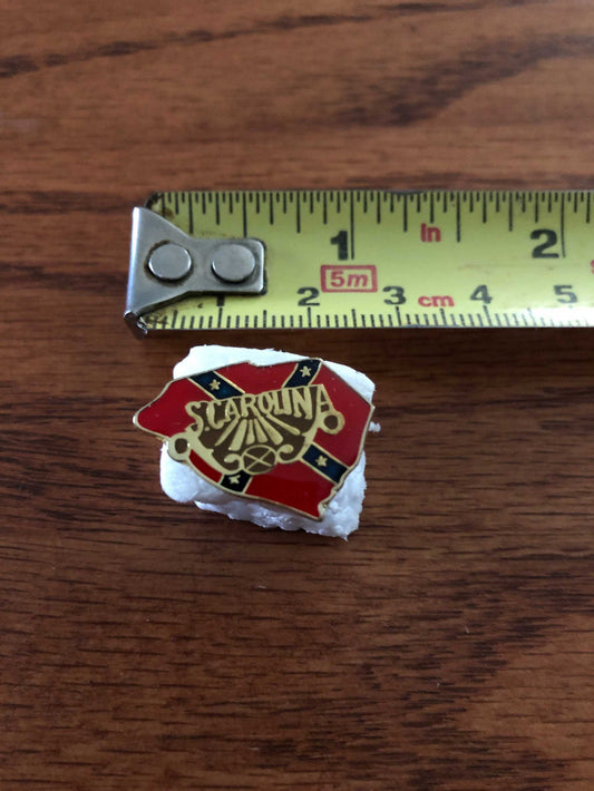 South Carolina State SC Hat Pin next to ruler for size reference