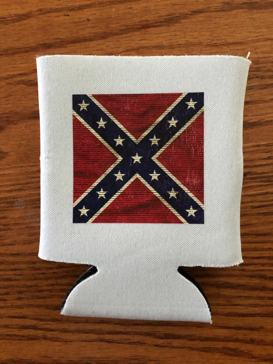 Rebel Battle Confederate ANV Flag Koozie Coozie in silver laid flat