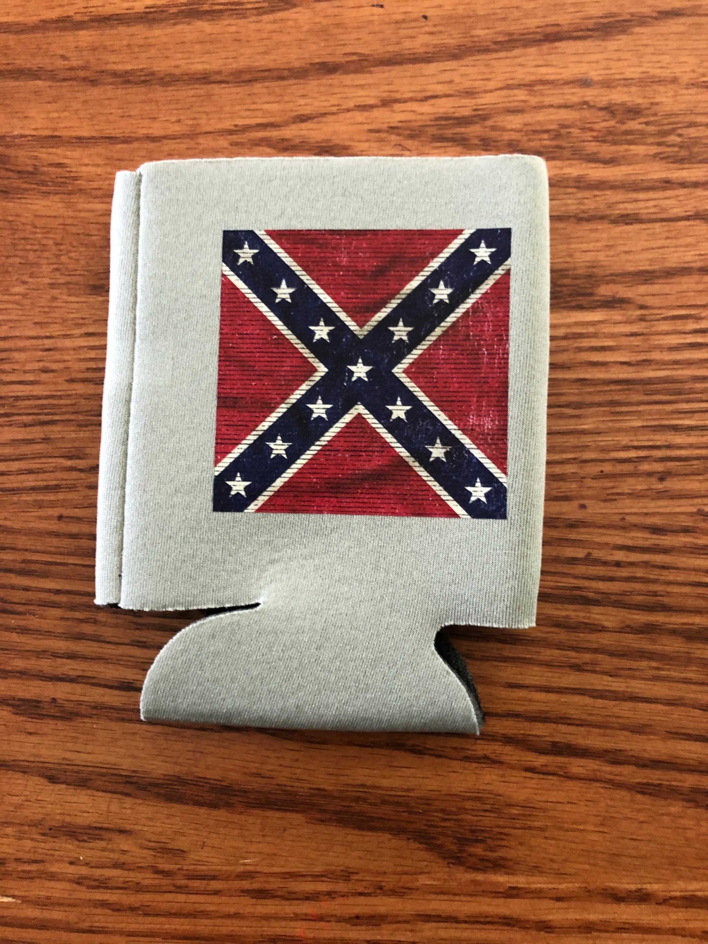 Rebel Battle Confederate ANV Flag Koozie Coozie in Gray laid flat