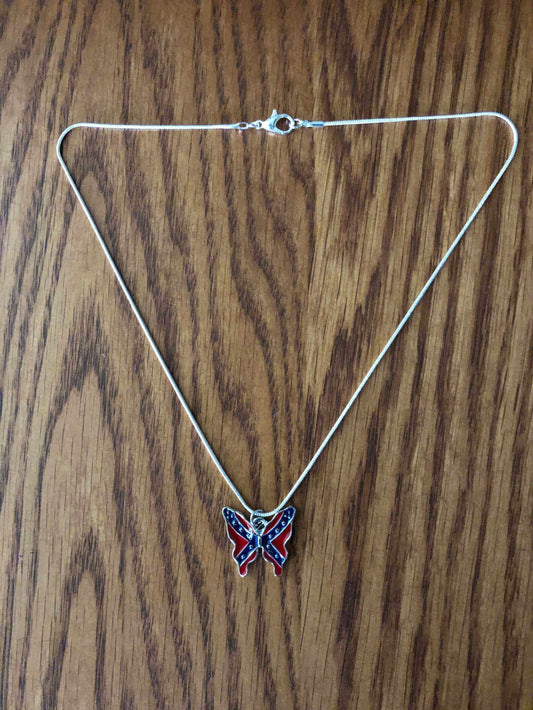 Butterfly Flag Pendant Necklace with smooth 16-inch rope chain and patriotic butterfly charm