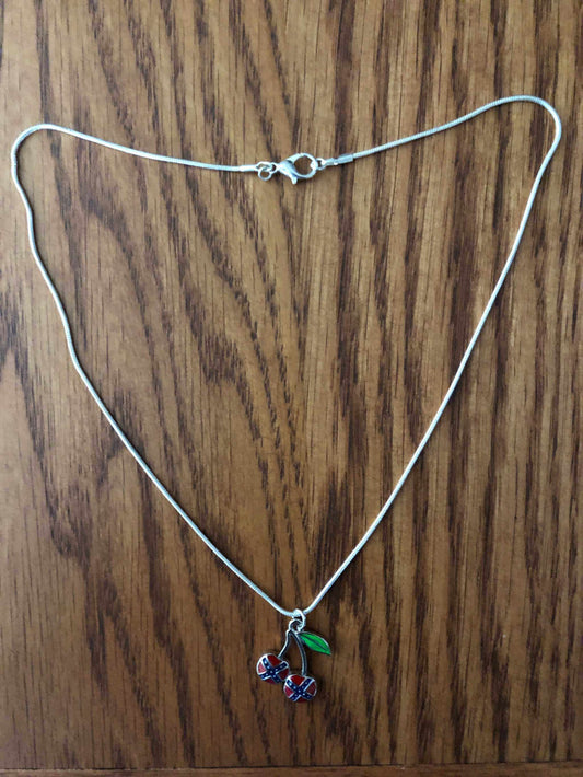 Dixie Cherries Flag Pendant Necklace with smooth 16-inch rope chain on white background