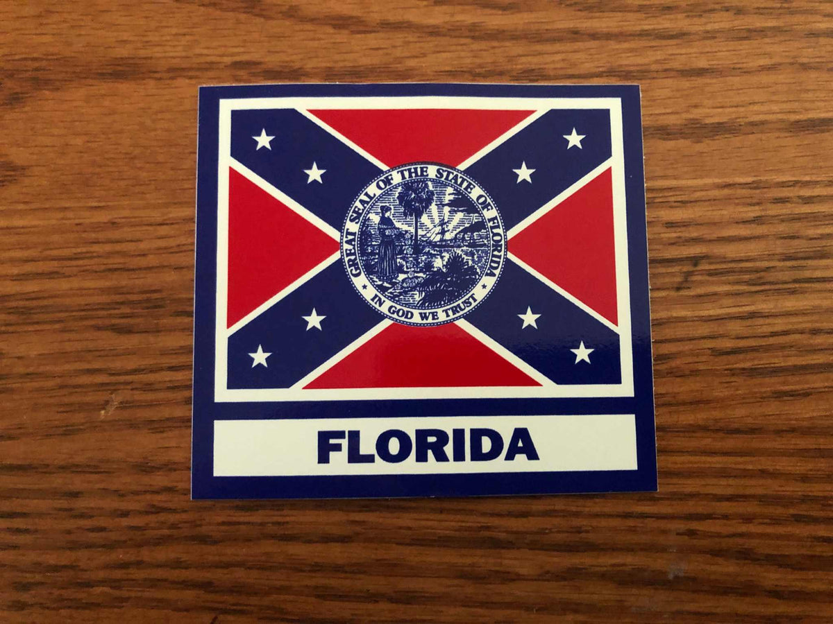 Florida Rebel Battle Flag decal bumper sticker 3x3.25 inches weatherproof vinyl with Florida State Seal